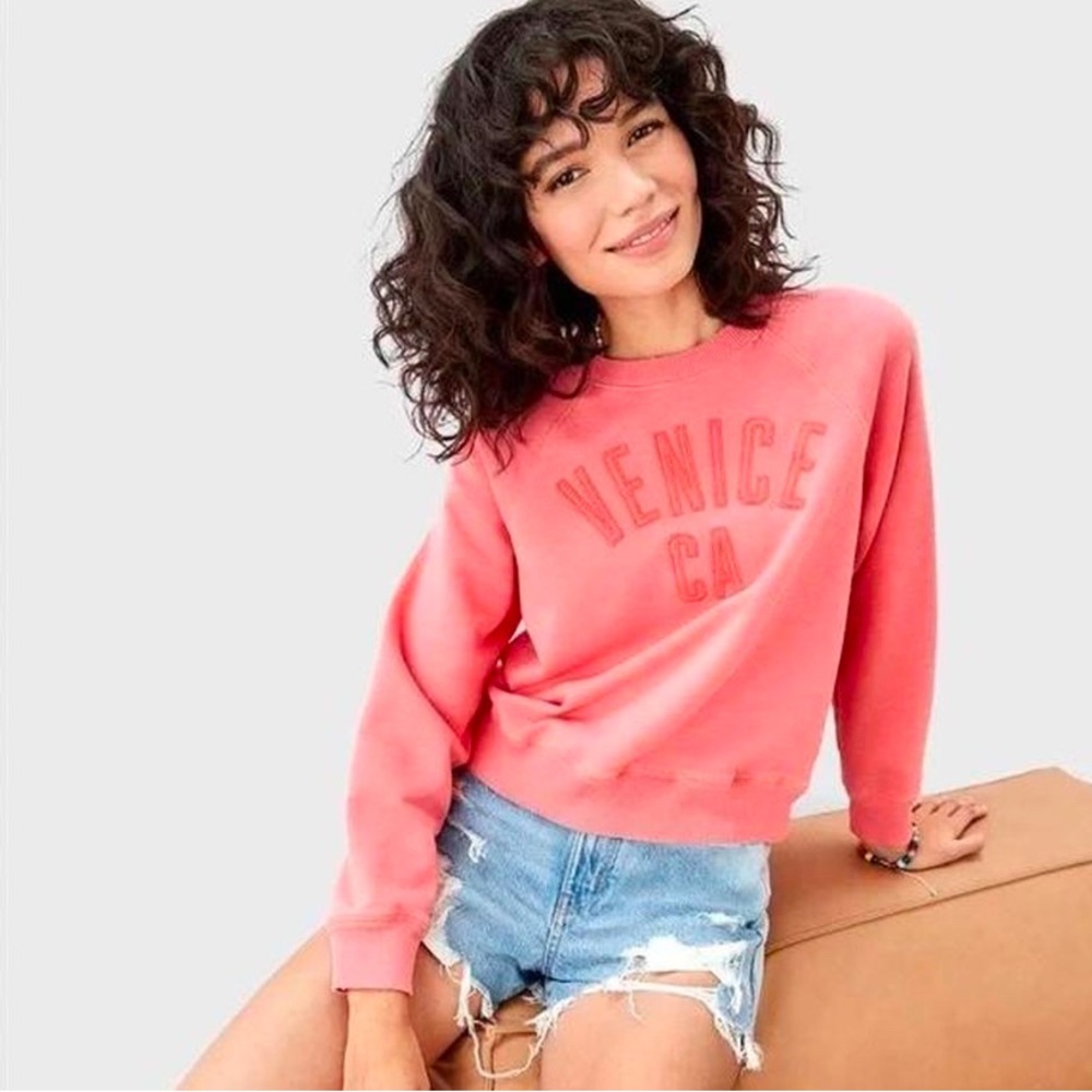 Soft pink American Eagle crewneck sweatshirt with embroidered logo